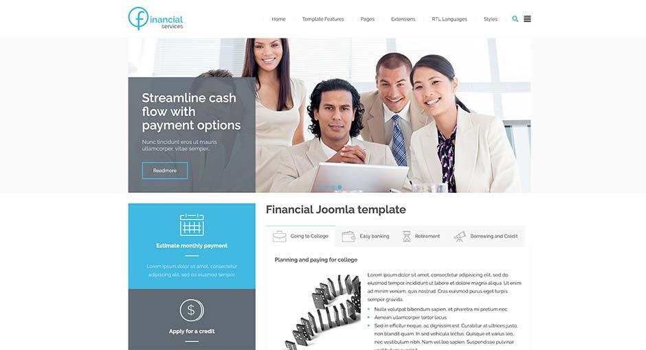 JM Financial Services - Darmowy szablon Joomla widok strony głównej