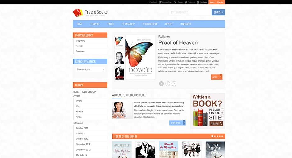 JM Free Ebooks - Darmowy szablon Joomla widok strony głównej