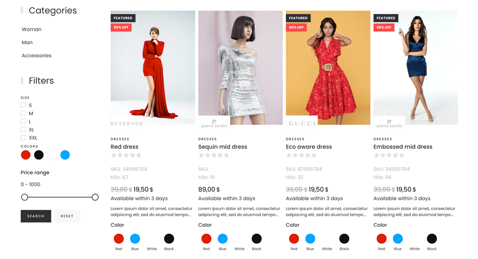 dj-fashionstore szablon sklepu odzieżowego dla Joomla oparty na yootheme pro widok listy produktów